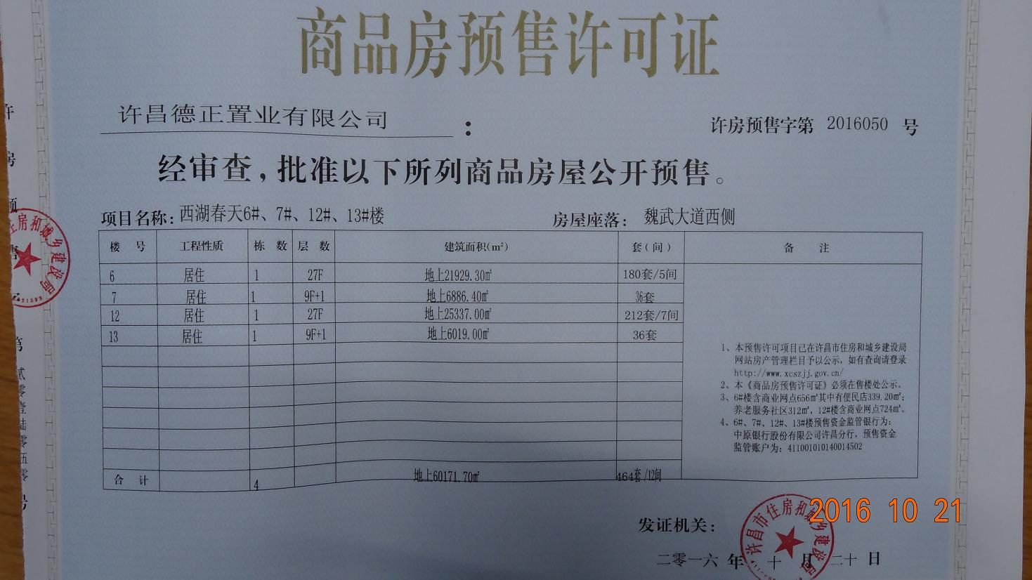 许房预售字第2016050号（许昌德正置业有限公司）